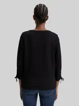 TOM TAILOR DENIM Damen Slim Fit Sweatshirt mit Raffärmeln, schwarz, Uni – Bild 5
