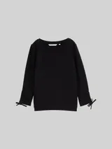 TOM TAILOR DENIM Damen Slim Fit Sweatshirt mit Raffärmeln, schwarz, Uni – Bild 3