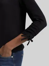 TOM TAILOR DENIM Damen Slim Fit Sweatshirt mit Raffärmeln, schwarz, Uni – Bild 6