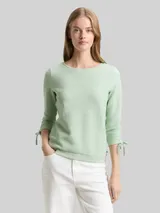 TOM TAILOR DENIM Damen Slim Fit Sweatshirt mit Raffärmeln, grün, Uni – Bild 4