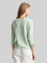 TOM TAILOR DENIM Damen Slim Fit Sweatshirt mit Raffärmeln, grün, Uni – Bild 5