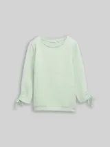 TOM TAILOR DENIM Damen Slim Fit Sweatshirt mit Raffärmeln, grün, Uni – Bild 3