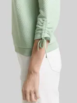 TOM TAILOR DENIM Damen Slim Fit Sweatshirt mit Raffärmeln, grün, Uni – Bild 6