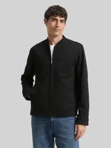 TOM TAILOR Herren Piqué Blouson Jacke mit Bomberkragen, schwarz, Uni – Bild 4