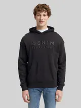 TOM TAILOR DENIM Herren Relaxed Fit Hoodie Sweatshirt mit Print, schwarz, Uni – Bild 4