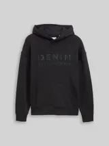 TOM TAILOR DENIM Herren Relaxed Fit Hoodie Sweatshirt mit Print, schwarz, Uni – Bild 3