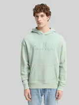 TOM TAILOR DENIM Herren Relaxed Fit Hoodie Sweatshirt mit Print, grün, Uni – Bild 4