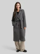 TOM TAILOR Damen Wollmantel mit Gürtel, grau, Meliert – Bild 4