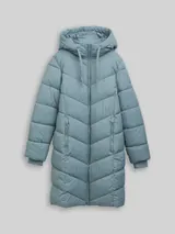 TOM TAILOR Damen Puffer-Mantel mit Kapuze, grün, Uni – Bild 3