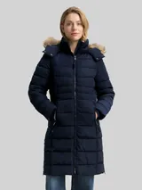 TOM TAILOR Damen Puffer-Mantel mit abnehmbarer Kapuze, blau, Uni – Bild 4