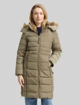 TOM TAILOR Damen Puffer-Mantel mit abnehmbarer Kapuze, grün, Uni – Bild 4