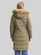 TOM TAILOR Damen Puffer-Mantel mit abnehmbarer Kapuze, grün, Uni – Bild 5