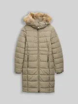 TOM TAILOR Damen Puffer-Mantel mit abnehmbarer Kapuze, grün, Uni – Bild 3