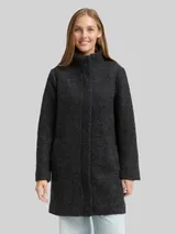 TOM TAILOR DENIM Damen Bouclé Wollmantel mit Stehkragen, grau, Meliert – Bild 4