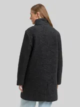 TOM TAILOR DENIM Damen Bouclé Wollmantel mit Stehkragen, grau, Meliert – Bild 5