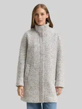TOM TAILOR DENIM Damen Bouclé Wollmantel mit Stehkragen, weiß, Meliert – Bild 4