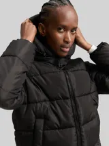 TOM TAILOR DENIM Damen Puffer-Jacke mit Kapuze, schwarz, Uni – Bild 6