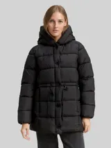 TOM TAILOR DENIM Damen Puffer-Mantel mit Knopfleiste, schwarz, Uni – Bild 4