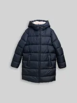 TOM TAILOR DENIM Damen Puffer-Mantel mit Kapuze, blau, Uni – Bild 3