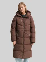 TOM TAILOR DENIM Damen Puffer-Mantel mit Kapuze, braun, Uni – Bild 4