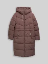 TOM TAILOR DENIM Damen Puffer-Mantel mit Kapuze, braun, Uni – Bild 3