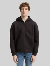 TOM TAILOR DENIM Herren Relaxed Fit Hoodie Sweatjacke aus Scuba, schwarz, Uni – Bild 4