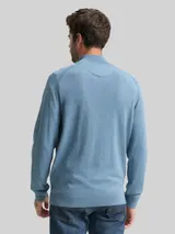 TOM TAILOR Herren Troyer Strickpullover mit Logo-Stickerei, blau, Meliert – Bild 5