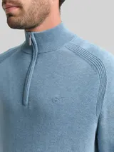 TOM TAILOR Herren Troyer Strickpullover mit Logo-Stickerei, blau, Meliert – Bild 6