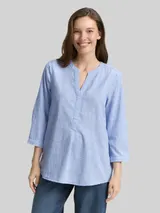 TOM TAILOR Damen Bluse aus Baumwolle, blau, Uni – Bild 4