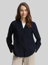 TOM TAILOR Damen Crinkle Bluse mit Brusttaschen, blau, Uni – Bild 4