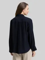 TOM TAILOR Damen Crinkle Bluse mit Brusttaschen, blau, Uni – Bild 5