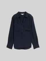 TOM TAILOR Damen Crinkle Bluse mit Brusttaschen, blau, Uni – Bild 3