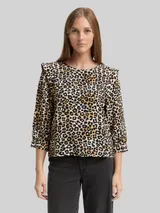 TOM TAILOR DENIM Damen Loose Fit Bluse, braun, Animalprint – Bild 4