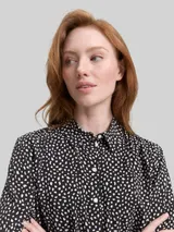 TOM TAILOR DENIM Damen Hemdbluse mit Muster, schwarz, Gepunktet – Bild 6