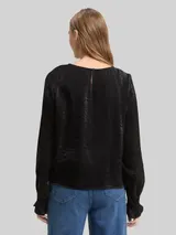 TOM TAILOR DENIM Damen Loose Fit Bluse in Satin-Optik, schwarz, Uni – Bild 5