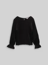 TOM TAILOR DENIM Damen Loose Fit Bluse in Satin-Optik, schwarz, Uni – Bild 3
