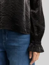 TOM TAILOR DENIM Damen Loose Fit Bluse in Satin-Optik, schwarz, Uni – Bild 6