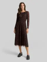 TOM TAILOR Damen Midi-Meshkleid mit Muster, braun, Animalprint – Bild 4