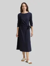 TOM TAILOR Damen Jersey Midi-Kleid mit Knoten-Detail, blau, Uni – Bild 4
