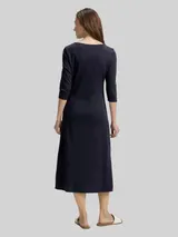 TOM TAILOR Damen Jersey Midi-Kleid mit Knoten-Detail, blau, Uni – Bild 5