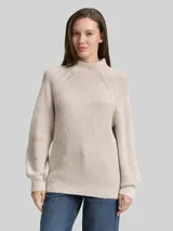 TOM TAILOR Damen Loose Fit Strickpullover mit Stehkragen, beige, Uni – Bild 4