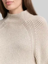 TOM TAILOR Damen Loose Fit Strickpullover mit Stehkragen, beige, Uni – Bild 6