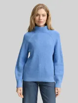 TOM TAILOR Damen Loose Fit Strickpullover mit Stehkragen, blau, Uni – Bild 4