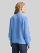 TOM TAILOR Damen Loose Fit Strickpullover mit Stehkragen, blau, Uni – Bild 5