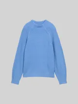 TOM TAILOR Damen Loose Fit Strickpullover mit Stehkragen, blau, Uni – Bild 3