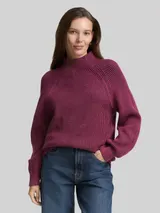 TOM TAILOR Damen Loose Fit Strickpullover mit Stehkragen, rot, Uni – Bild 4