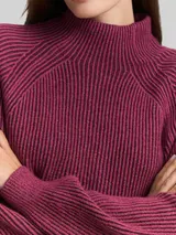 TOM TAILOR Damen Loose Fit Strickpullover mit Stehkragen, rot, Uni – Bild 6