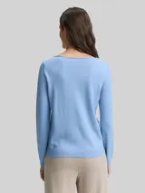 TOM TAILOR Damen Strickpullover mit U-Boot-Ausschnitt, blau, Uni – Bild 5