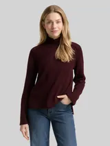 TOM TAILOR Damen Loose Fit Strickpullover mit Stehkragen, rot, Meliert – Bild 4