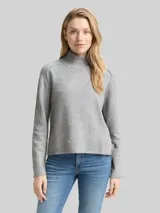 TOM TAILOR Damen Loose Fit Strickpullover mit Stehkragen, grau, Meliert – Bild 4